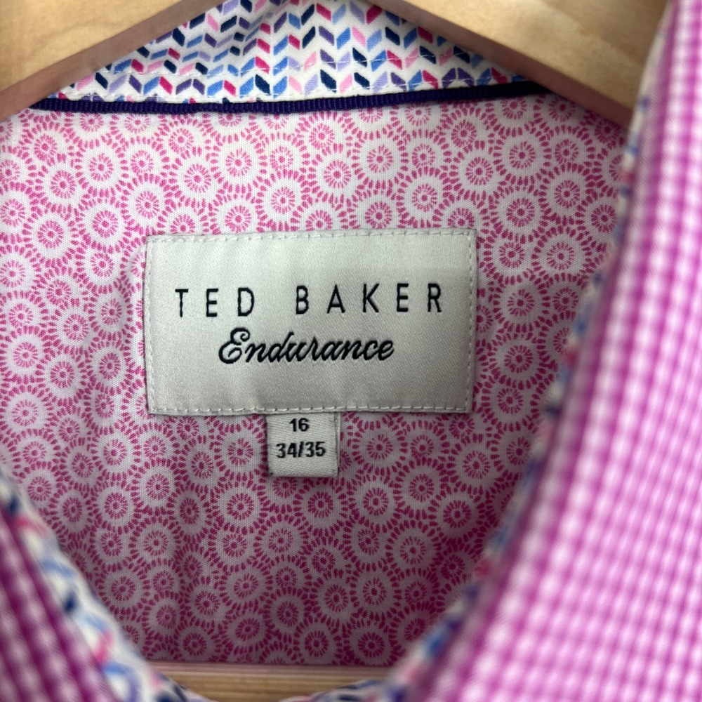 Ted Baker Endurance Mens 16 34/35 Pink Gingham Dress Shirt Long Sleeve Cotton - Picture 6 of 12